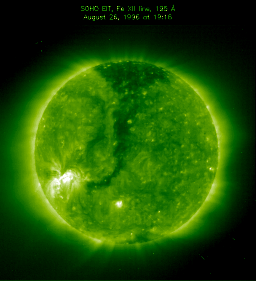 FeXII image of the solar disk showing an active region and coronal hole